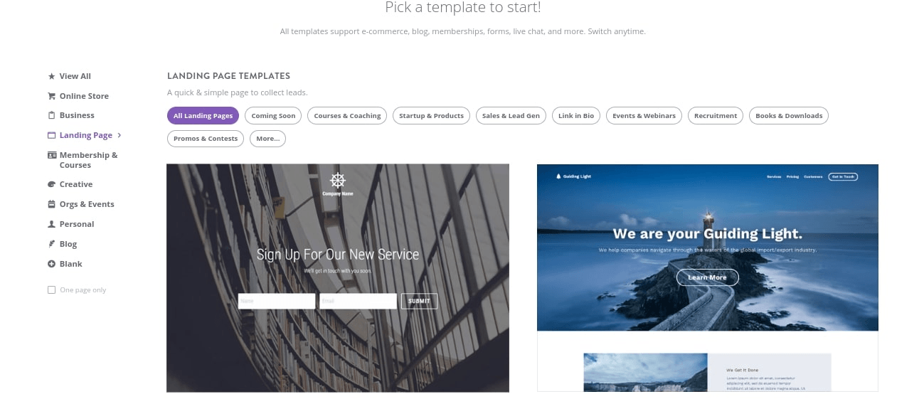 null Landing page templates